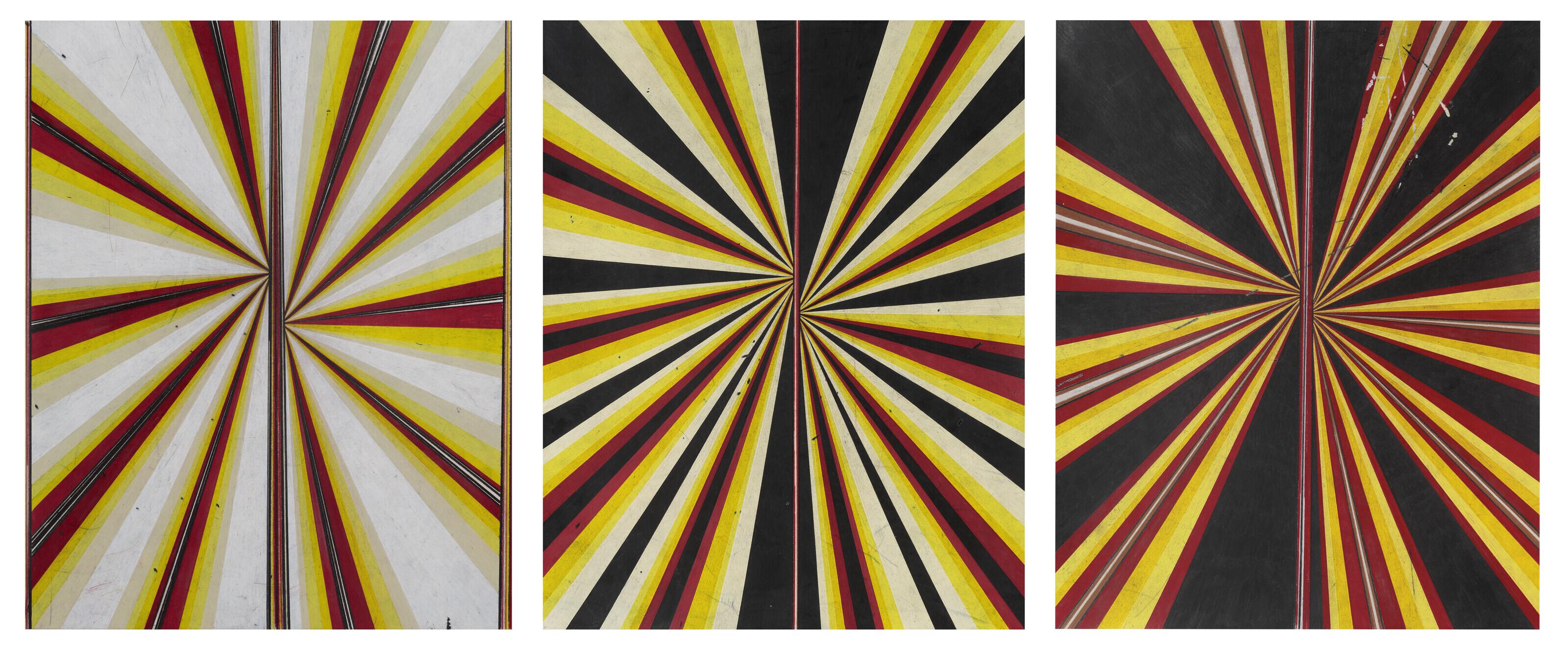 Mark Grotjahn - Untitled (Black Yellow Red Pink Cream and White Butterfly Drawing in 3 Parts DO NOT SEPARATE 789)
