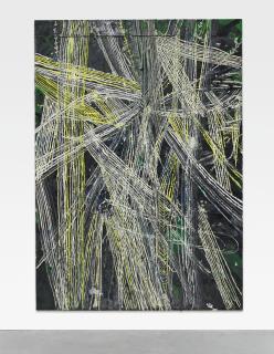 Mark Grotjahn - Untitled (Grey White And Yellow Lined Over Blue Green Face 809)