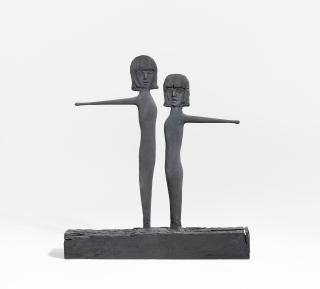 Mark Manders - Two Wooden Girls with Yellow Drumsticks