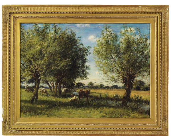 Mark William Fisher, R.A. - Cattle watering in a river landscape