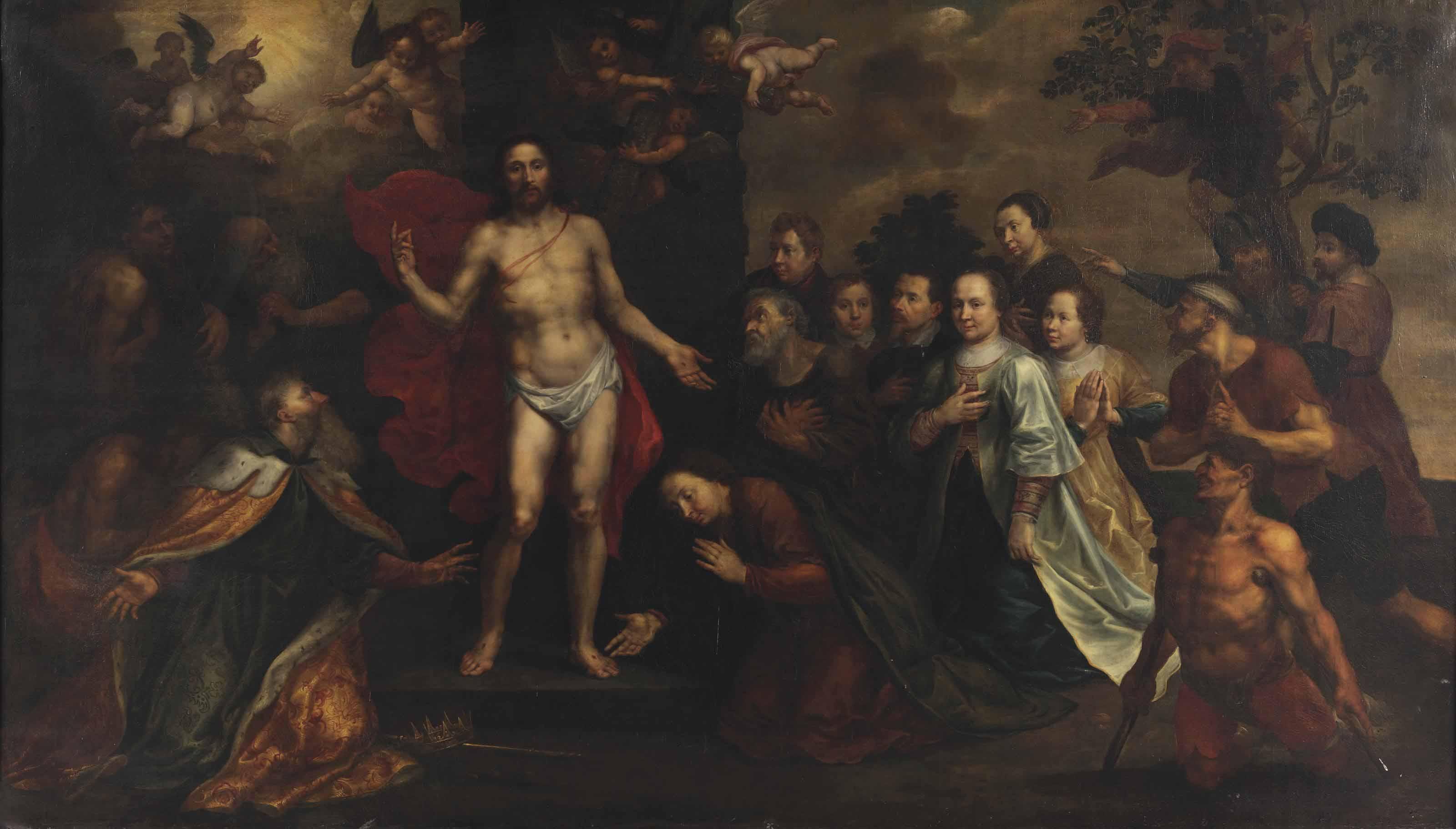 Marten Pepijn - The Apparition Of Christ With Saint Peter, James, John, Mary Magdalene, Johanna And Zacheus, With A Family Portrait