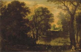 Marten Ryckaert - An extensive river landscape with sportsmen shooting duck