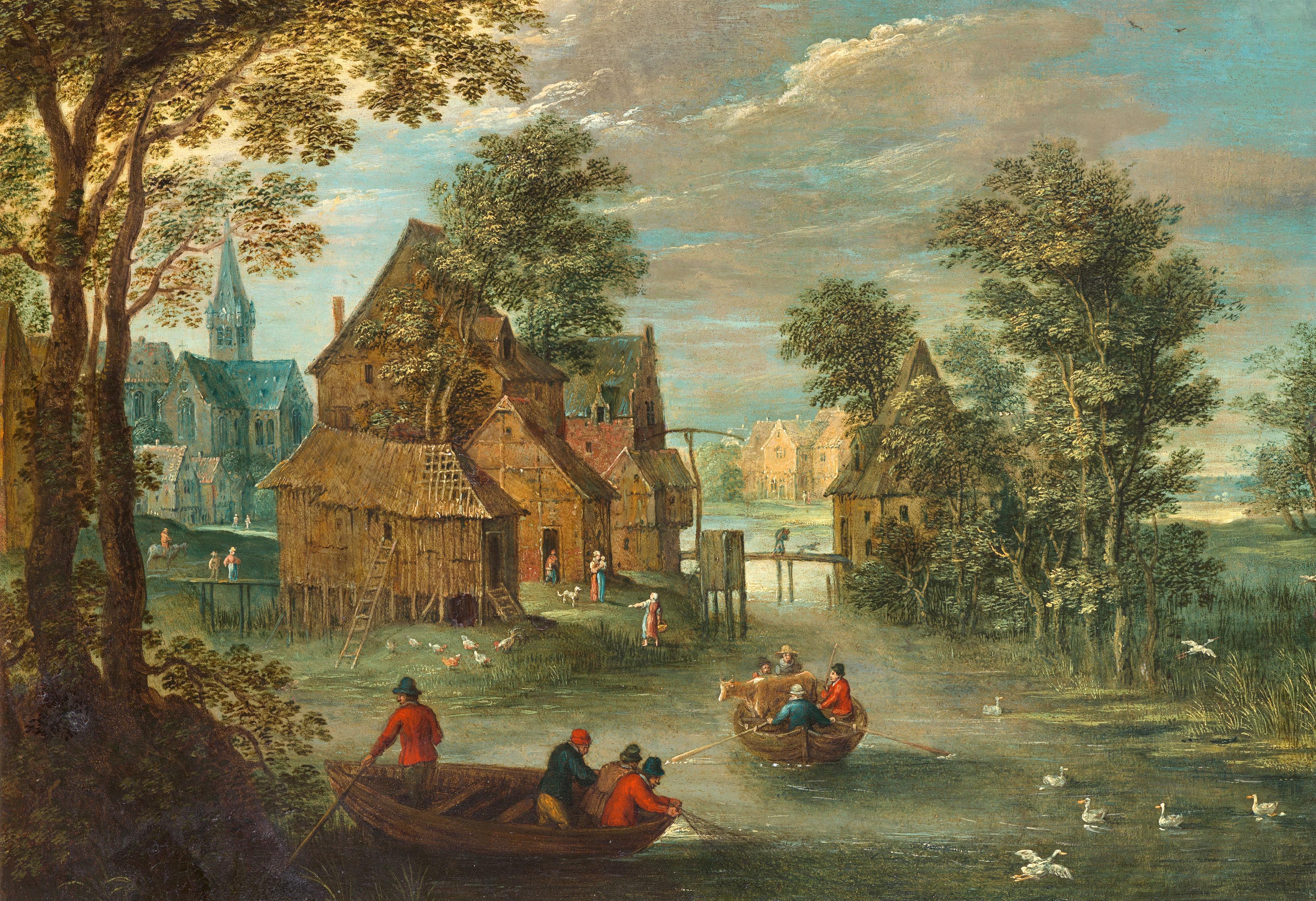 Marten Ryckaert - Bauerndorf an einem Fluss in Flandern