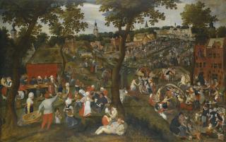 Marten Van Cleve The Elder - A Village Celebrating The Kermesse Of Saint Sebastian, With An Outdoor Wedding Feast With Guests Bringing Gifts