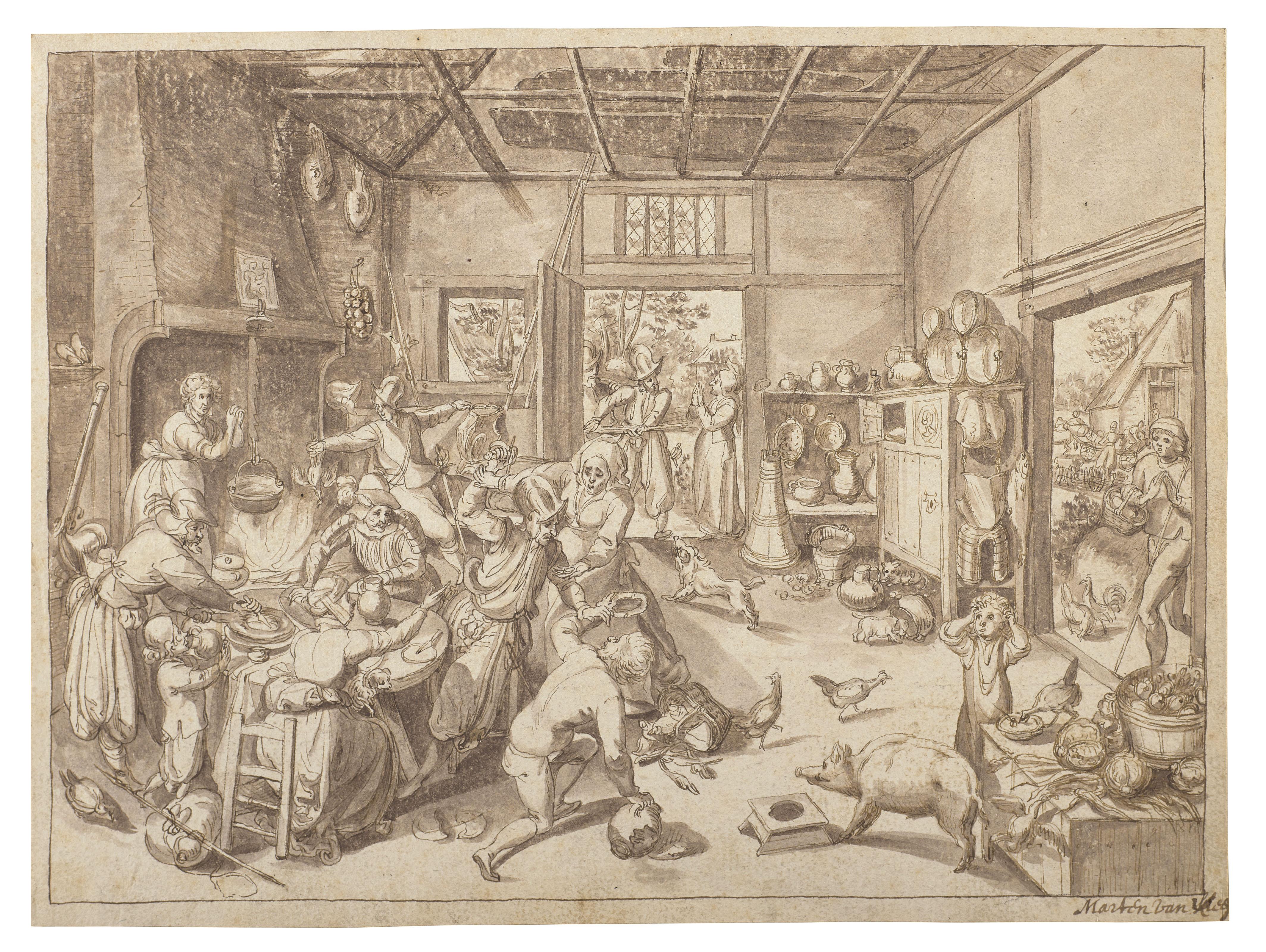 Marten Van Cleve - Soldiers raiding a peasant\'s home