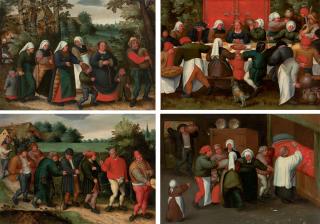 Marten van Cleve - The procession of the bride; The procession of the groom; The wedding feast; and The blessing of the marriage