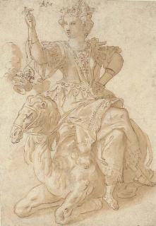 Martin de Vos - Asia seated on a camel and holding an incense burner