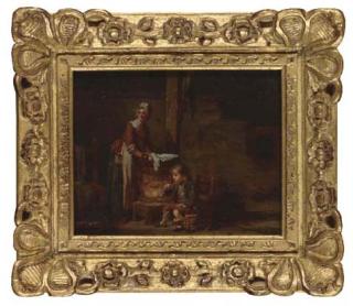 Martin Drolling - A washerwoman in an interior with a child blowing a bubble