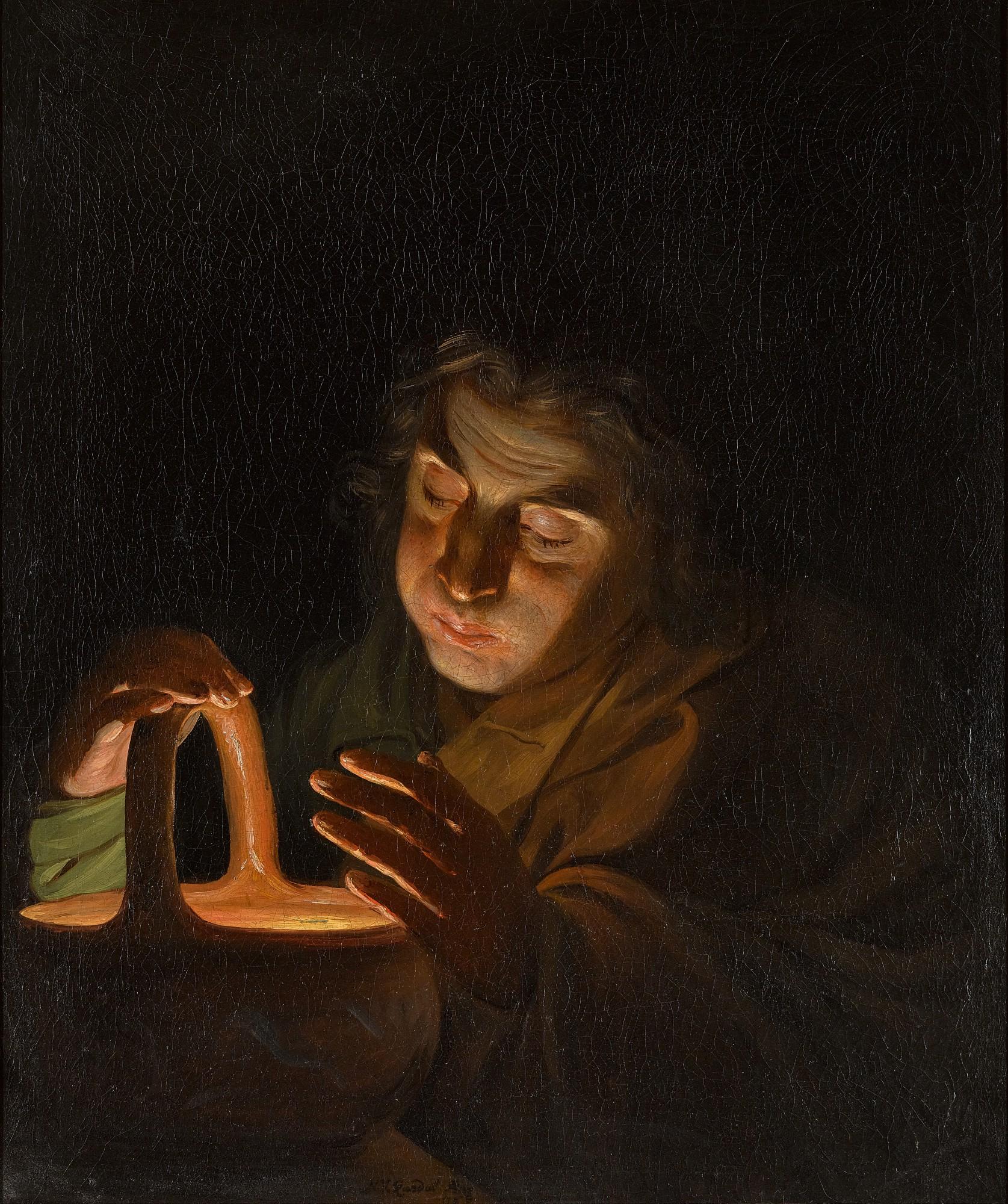 Martin Ferdinand Quadal - A Man Blowing On A Lamp