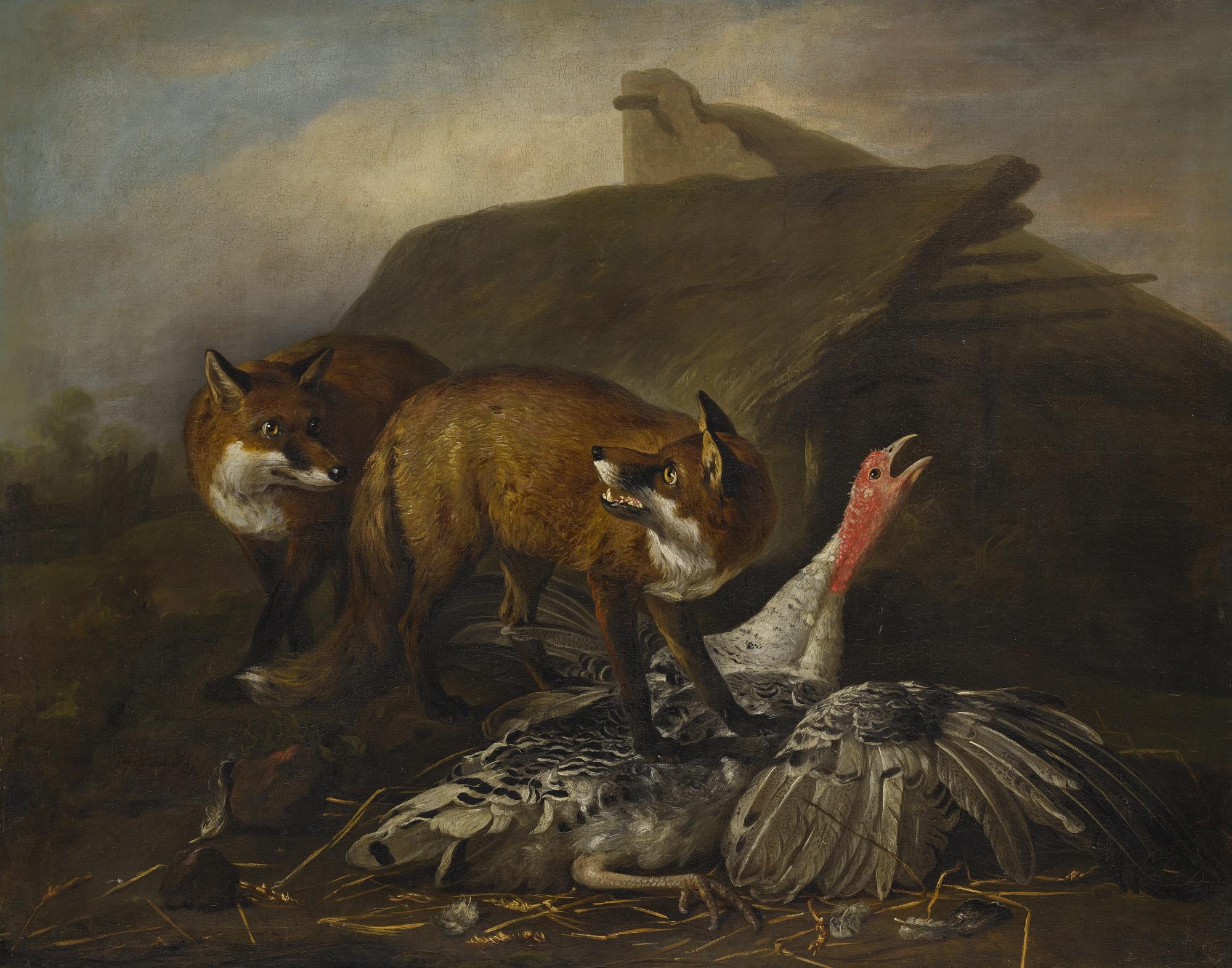 Martin Ferdinand Quadal - Foxes Attacking A Turkey