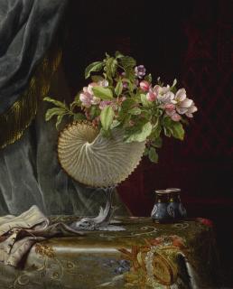 Martin Johnson Heade - Apple Blossoms In A Nautilus Shell Vase