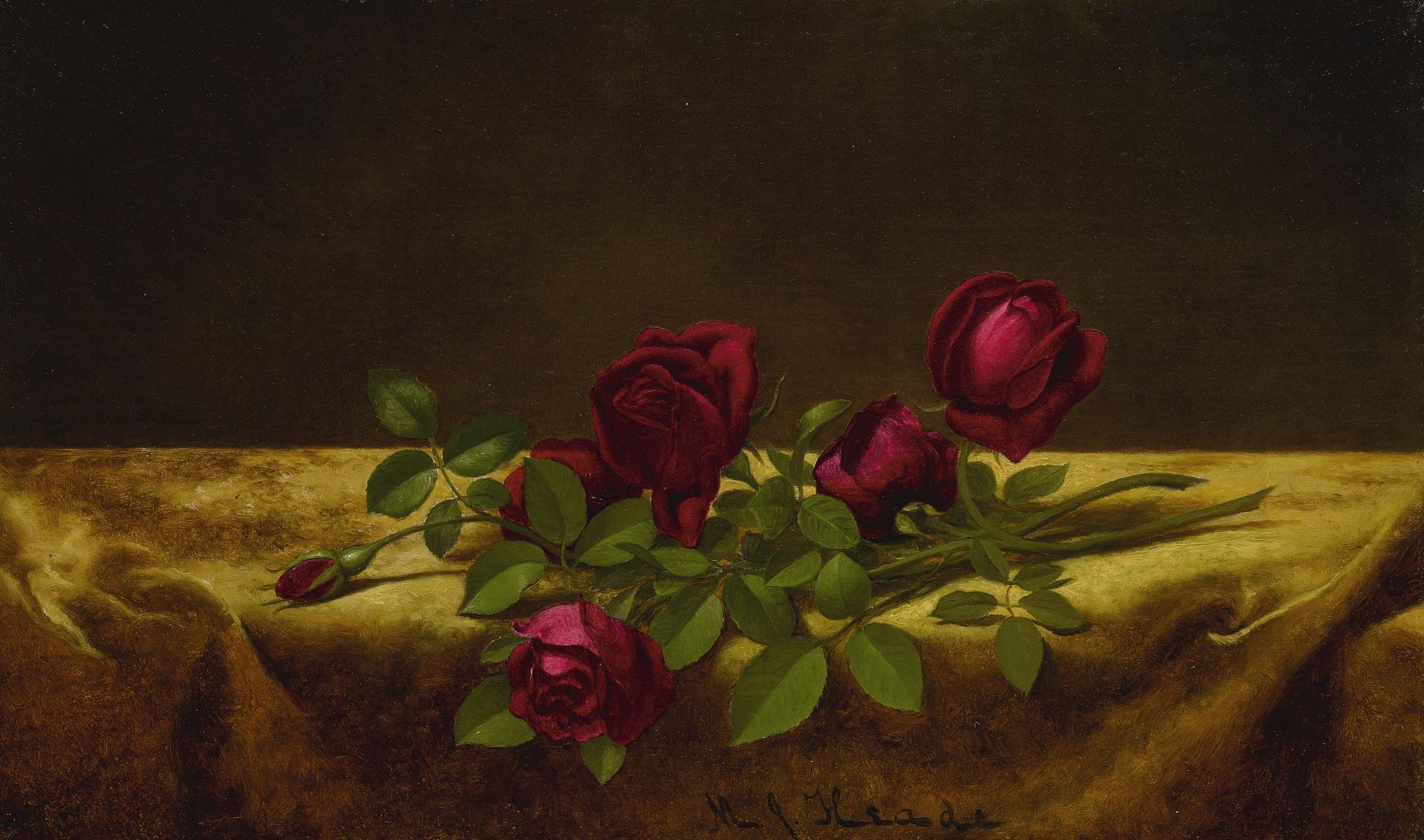 Martin Johnson Heade - Roses Lying On Gold Velvet