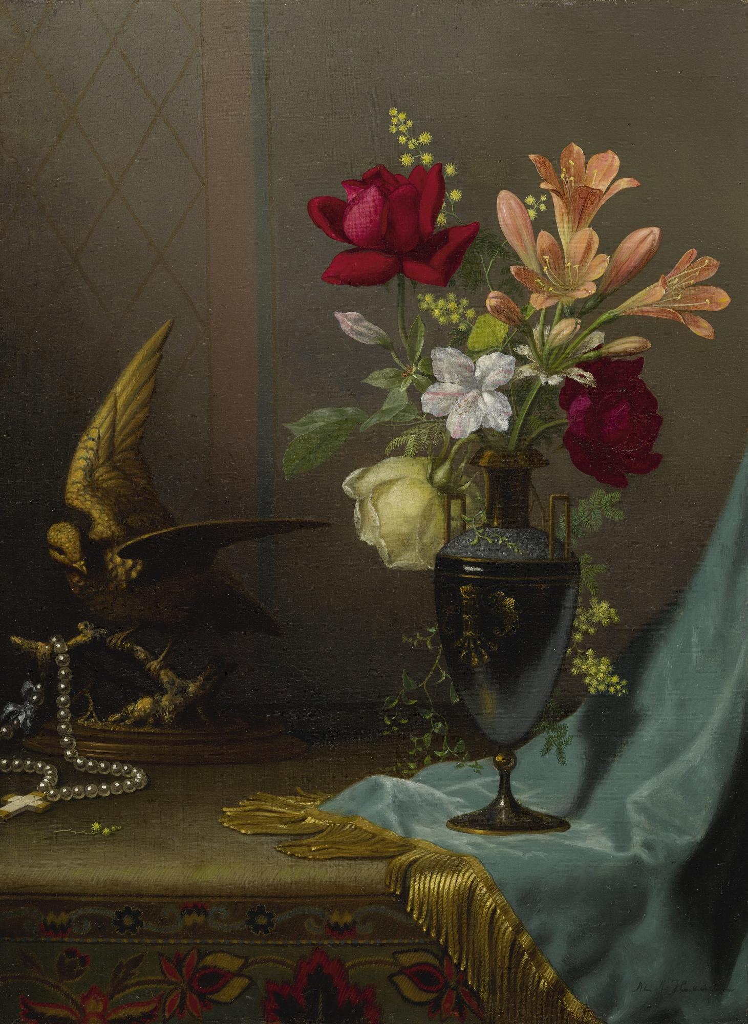 Martin Johnson Heade - Vase Of Mixed Flowers With A Dove
