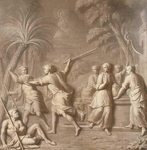 Martin Joseph Geeraerts - Moses Driving Shepherds From The Well Of The Daughters Of Jethro - En Grisaille
