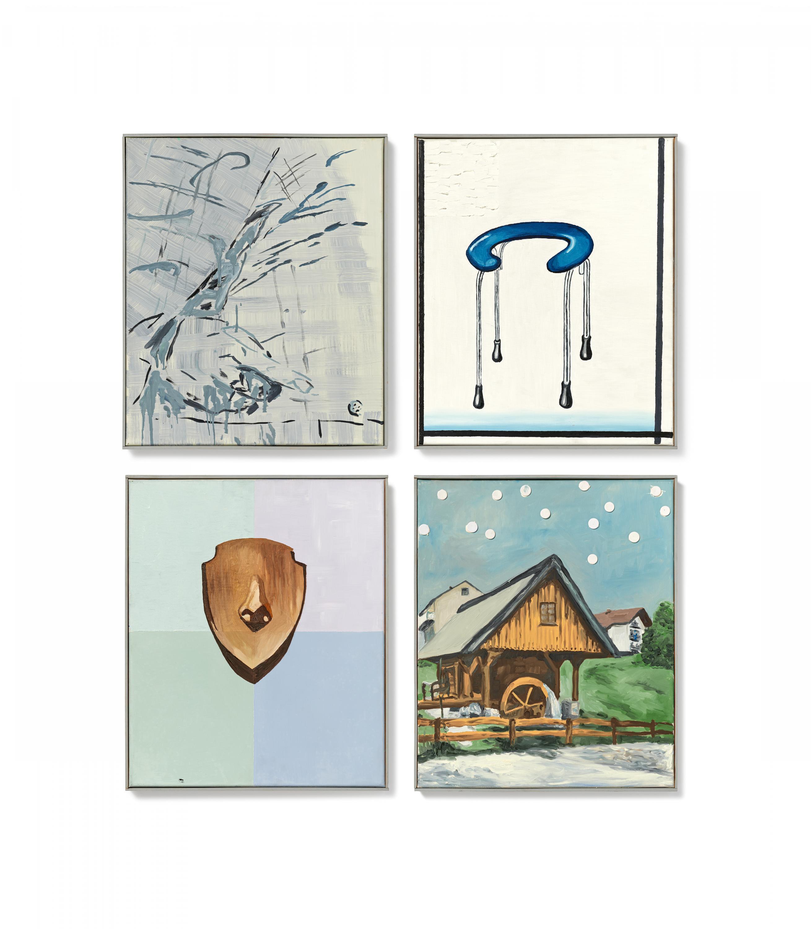 Martin Kippenberger - Hans-Jesus M. (Der Freizeitknopf, Reserviert für Oma, Nase aus der Gaststätte zur Erholung, Erster Schnee im Schwarzwald). 4-teilig.