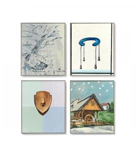 Martin Kippenberger - Hans-Jesus M. (Der Freizeitknopf, Reserviert für Oma, Nase aus der Gaststätte zur Erholung, Erster Schnee im Schwarzwald). 4-teilig.