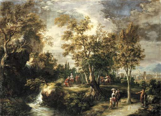 Martin Knoller - Peasants by a waterfall