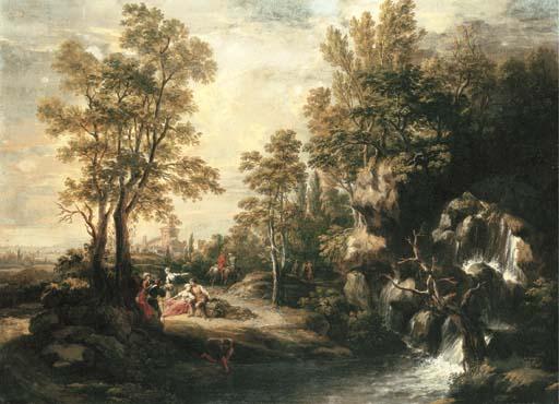 Martin Knoller - Peasants resting by a waterfall