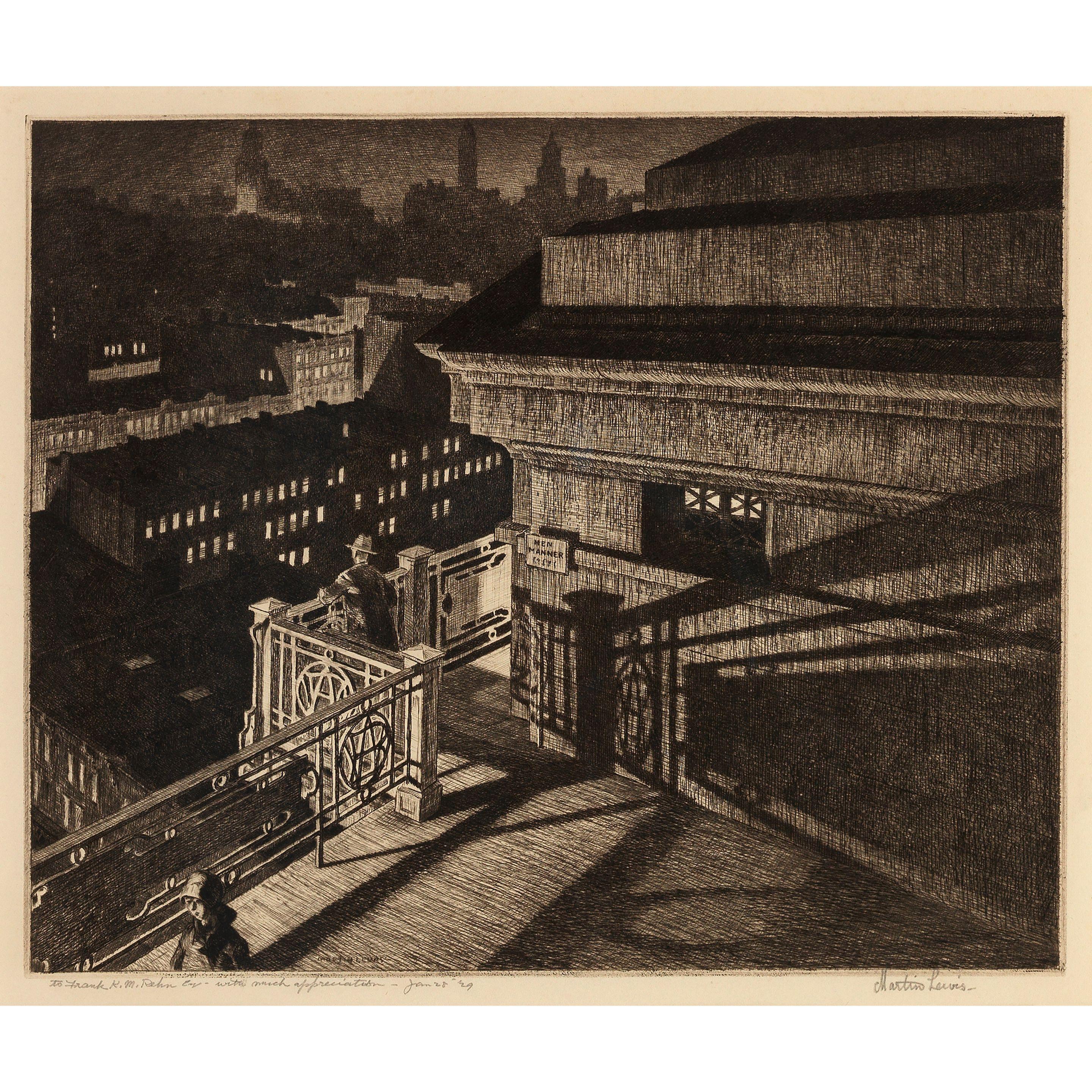 Martin Lewis - East Side Night, Williamsburg Bridge