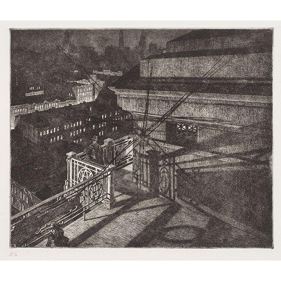 Martin Lewis - East Side Night, Williamsburg Bridge
