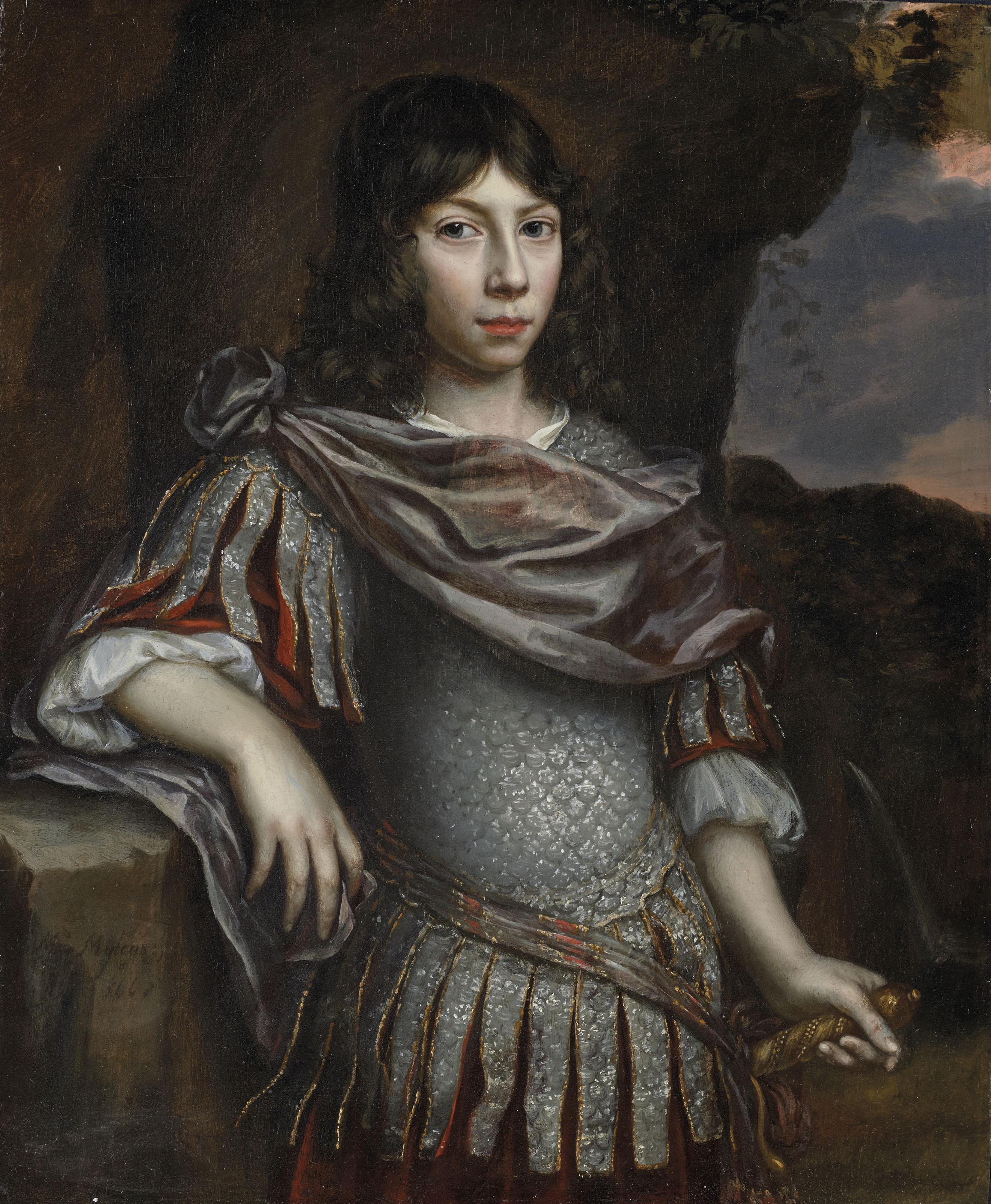 Martin Mijtens I - Portrait of a boy in military dress with his hand on a sword, three-quarter-length