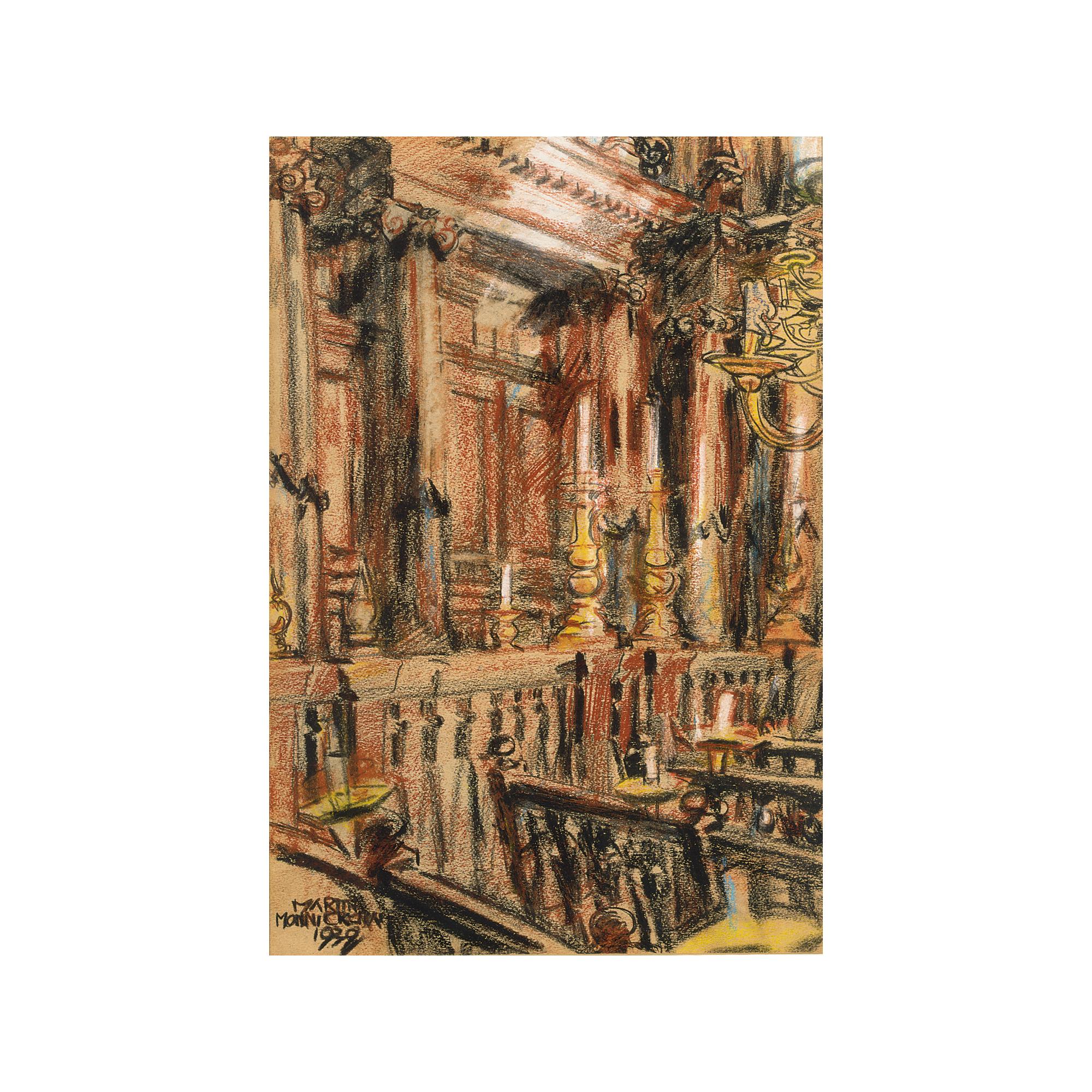 Martin Monnickendam - A Streetscene; A Synagogue Interior