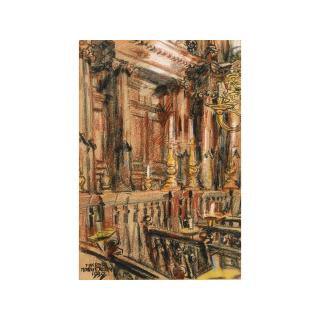 Martin Monnickendam - A Streetscene; A Synagogue Interior