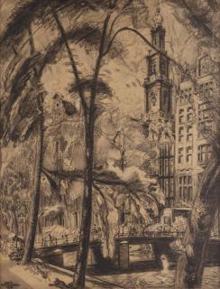 Martin Monnickendam - A view of the Westertoren seen from the Keizersgracht, Amsterdam