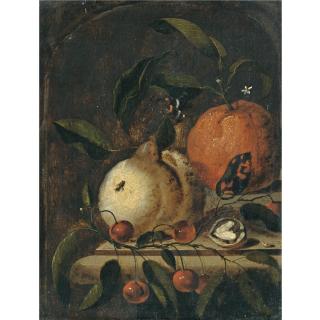 Martin Nellius - A Still Life With A Lemon, And Orange And A Walnut Together On A Ledge