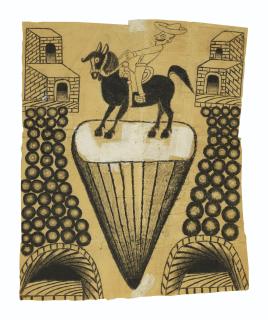 Martín Ramírez - Untitled (Abstracted Landscape with Horse and Rider), circa 1960-1963