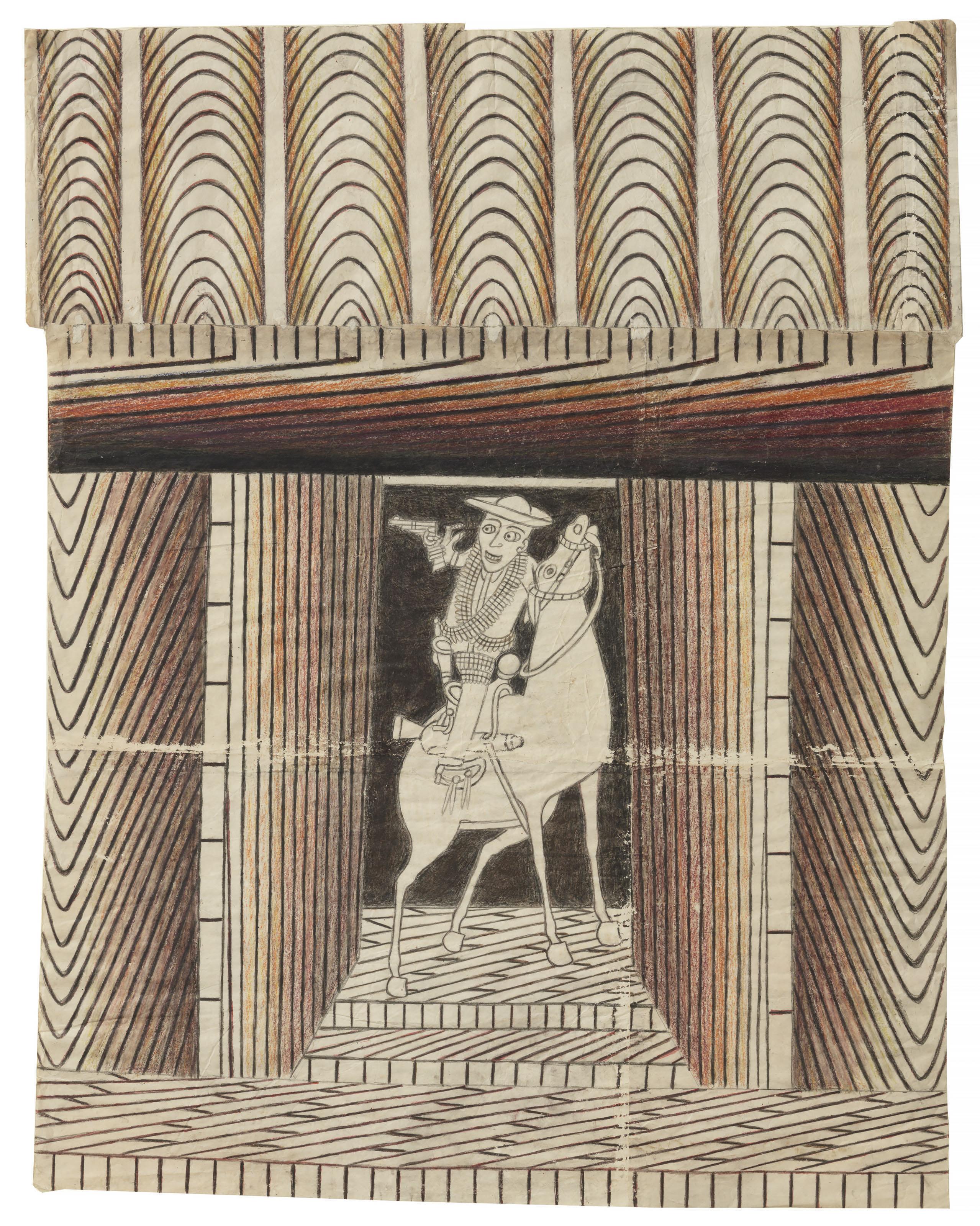 Martín Ramírez - Untitled (Horse and Rider), circa 1953