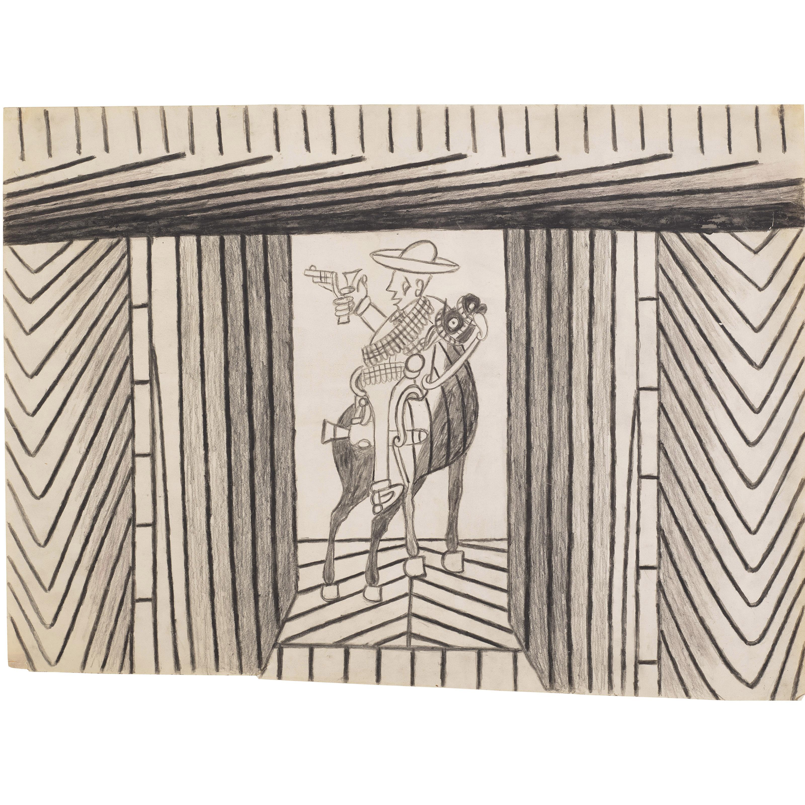 Martín Ramírez - Untitled (Horse and Rider), circa 1953