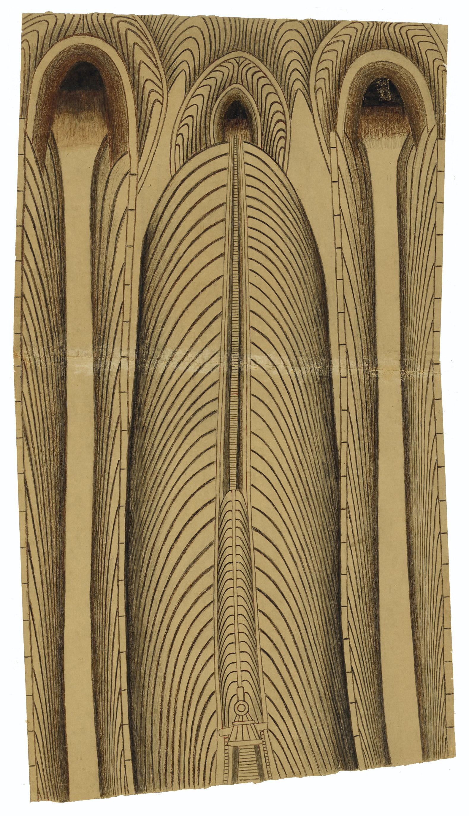 Martin Ramirez - Untitled (Tunnels and Train), 1950s