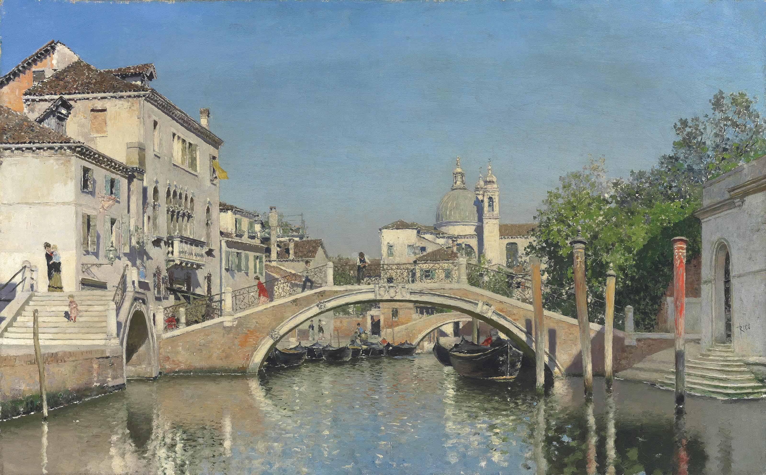 Martín Rico y Ortega - A Venetian canal with gondolas, Santa Maria Della Salute beyond