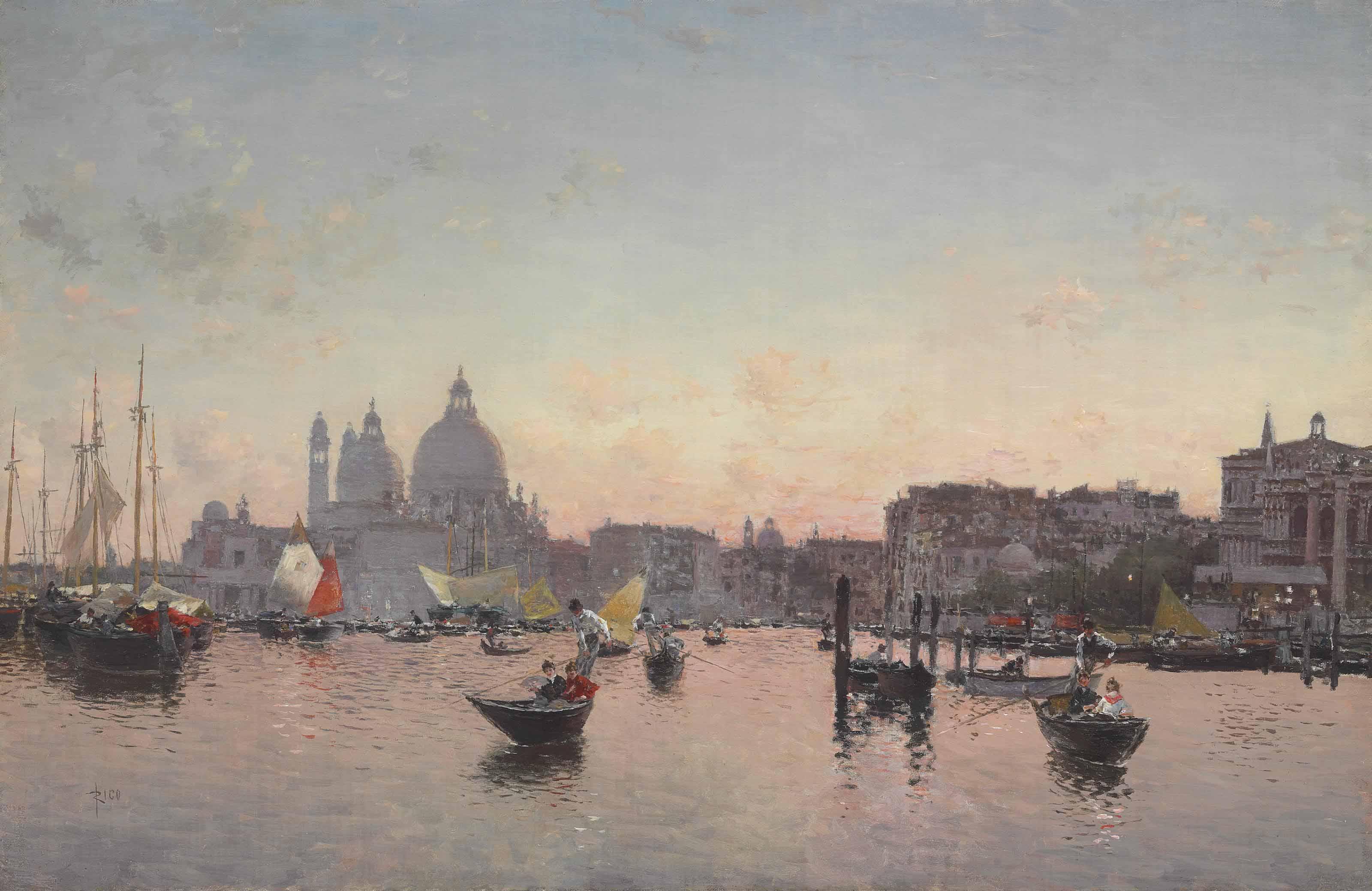 Martín Rico y Ortega - A View of the Lagoon with Santa Maria della Salute at Sunset