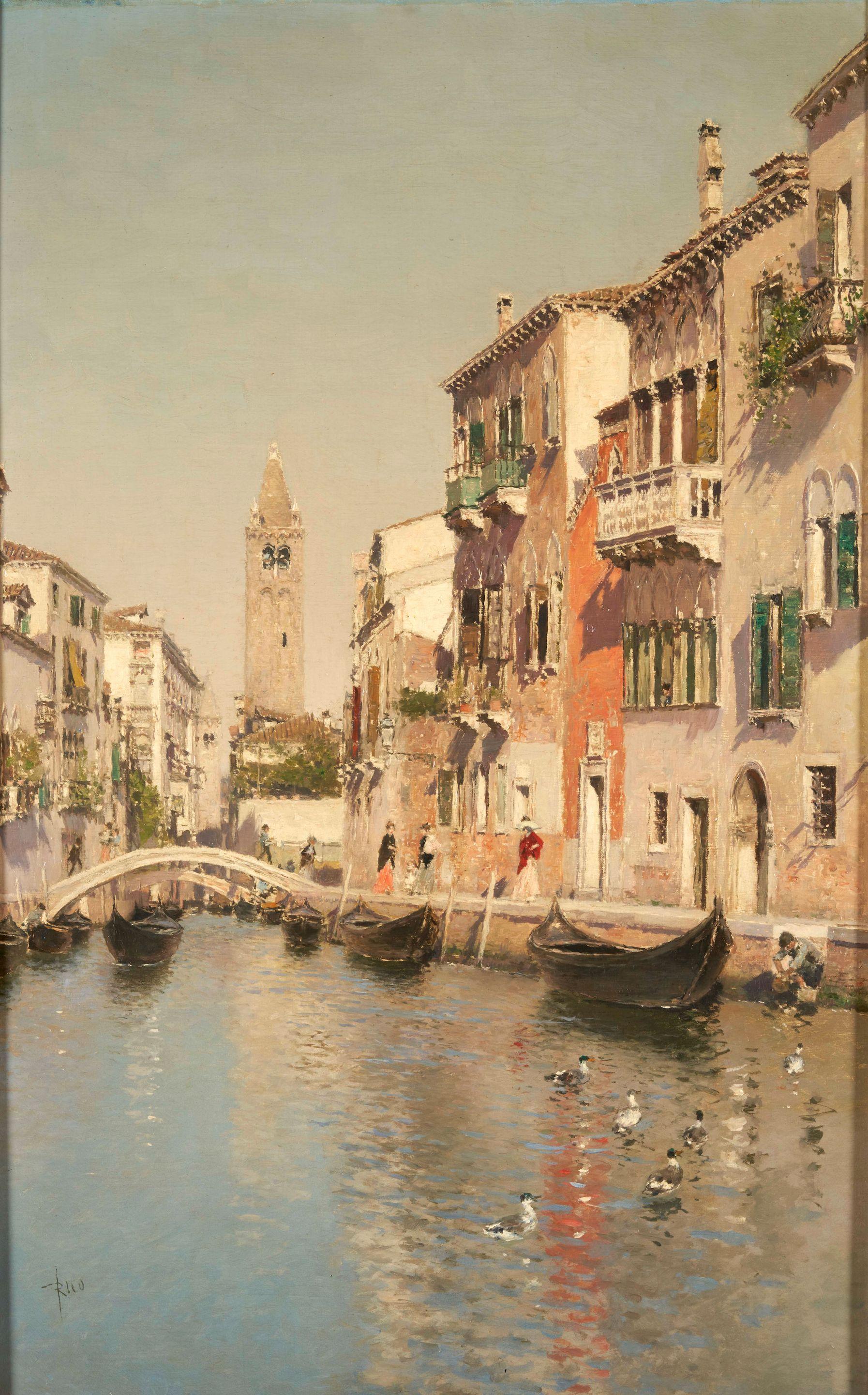 Martin Rico Y Ortega - Feeding the Ducks on a Canal in Venice in a gilt period frame 105.5 x 79.0 x 10.5 cm (41 1/2 x 31 1/8 x 4 1/8 in).