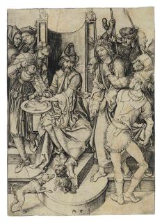 Martin Schongauer - Christ before Pilate, from: The Passion (B. 14; L., Holl. 24)