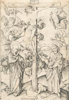 Martin Schongauer - Christus am Kreuz mit vier Engeln