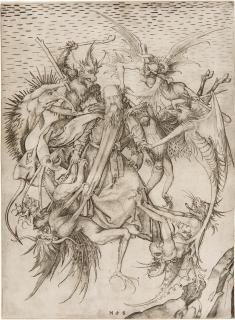 Martin Schongauer - Der heilige Antonius, von Dämonen gepeinigt.