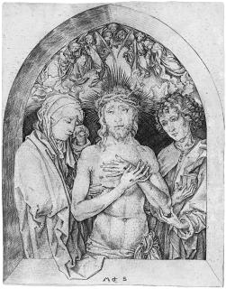 Martin Schongauer - Der Schmerzensmann zwischen Maria und Johannes.