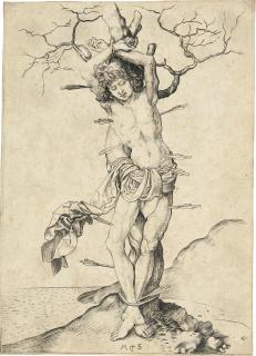Martin Schongauer - St Sebastian (Large) (Bartsch 59; Lehrs, Schmitt, Stogdon (Hollstein) 65)
