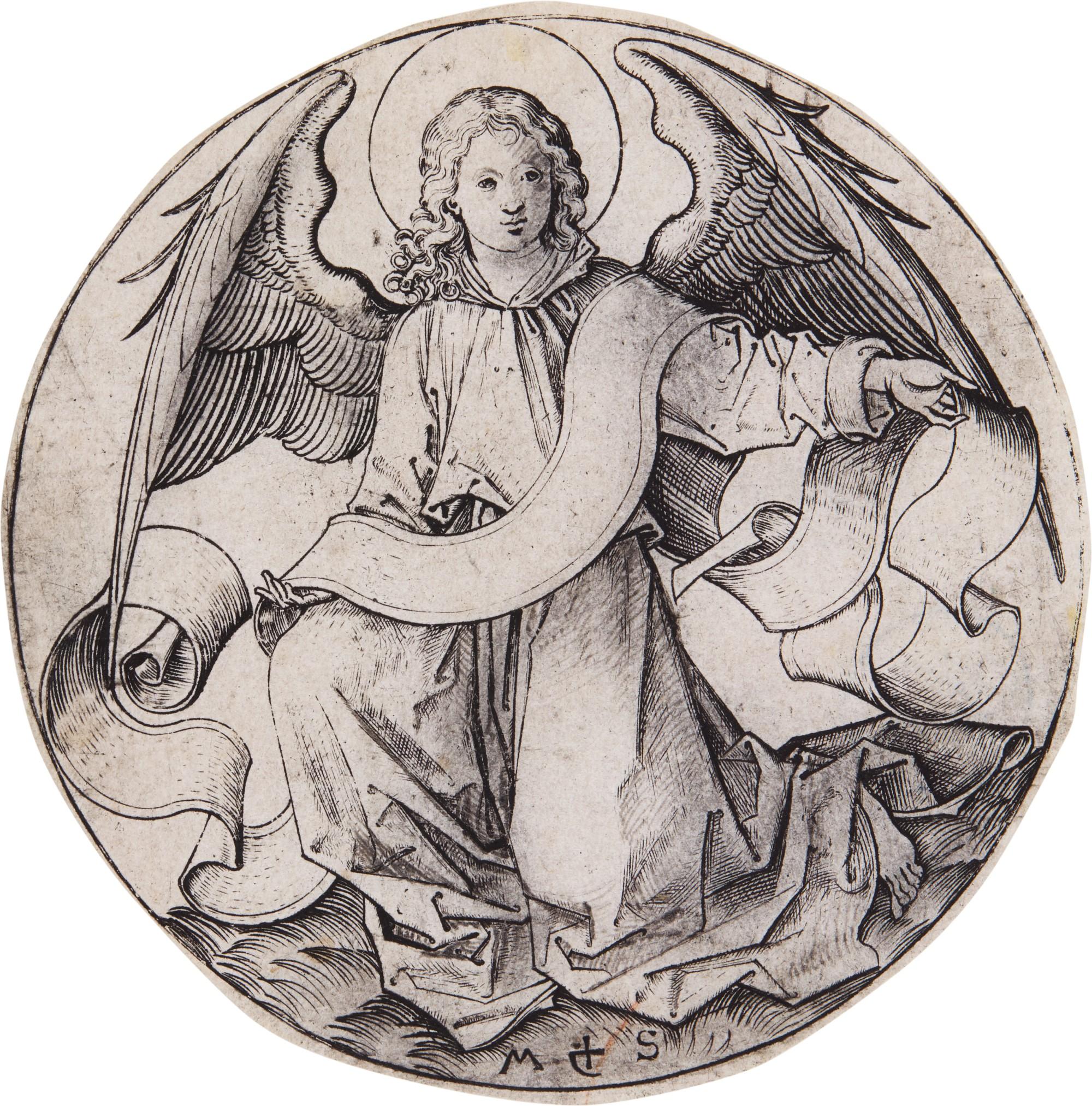 Martin Schongauer - The Angel of Saint Matthew (B. 73; Holl., L. 72)
