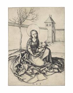 Martin Schongauer - The Virgin And Child In A Courtyard (B. 32; L., Holl. 38)