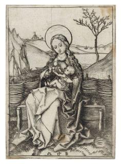 Martin Schongauer - The Virgin and Child on a grassy Bench (B. 30; Lehrs, Holl. 36)