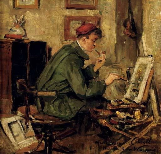 Martin van Waning - Mijnen collega E. Moll: the artist Evert Moll in his studio