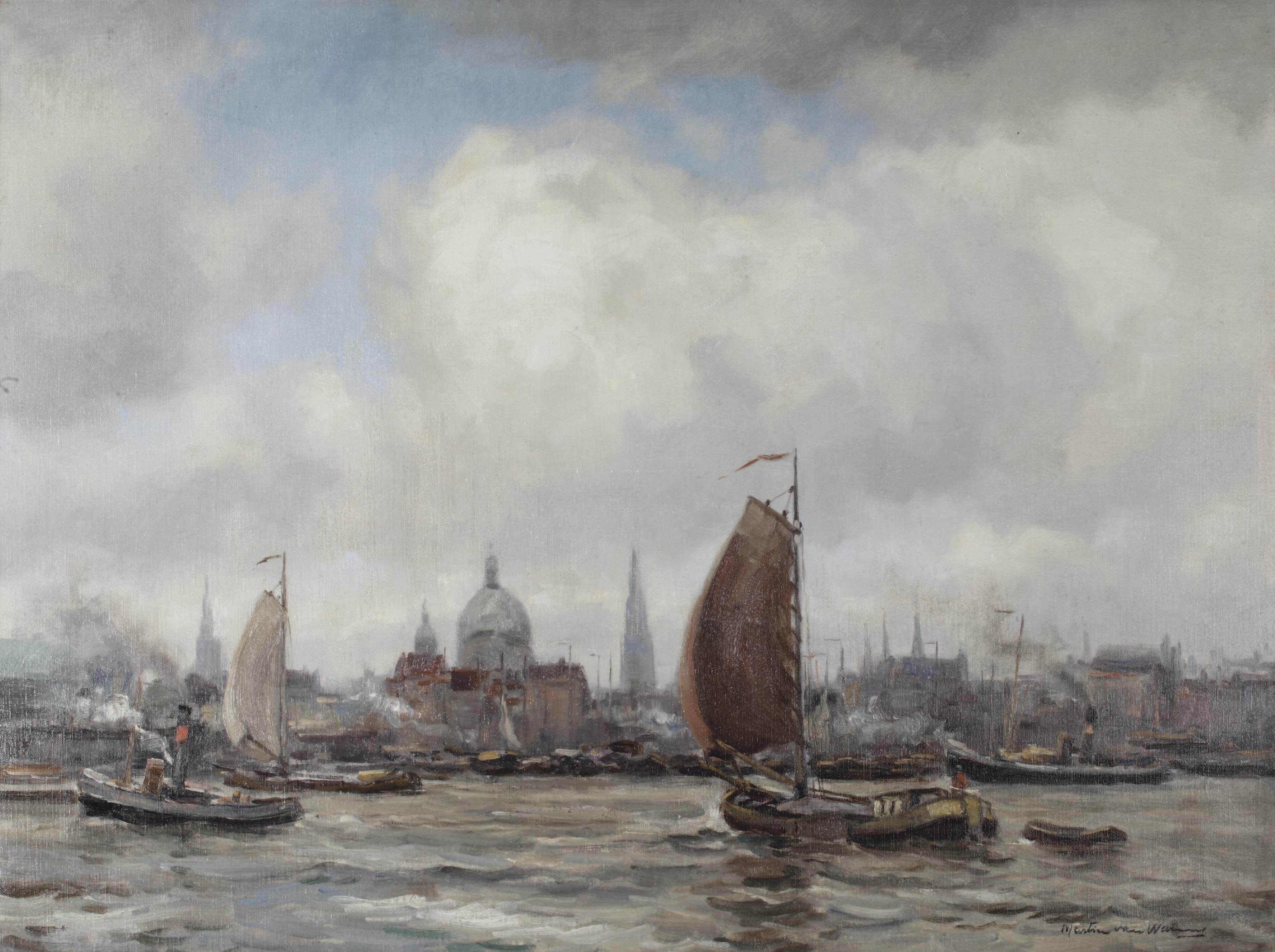 Martin van Waning - The IJ with the Nicolaaskerk beyond