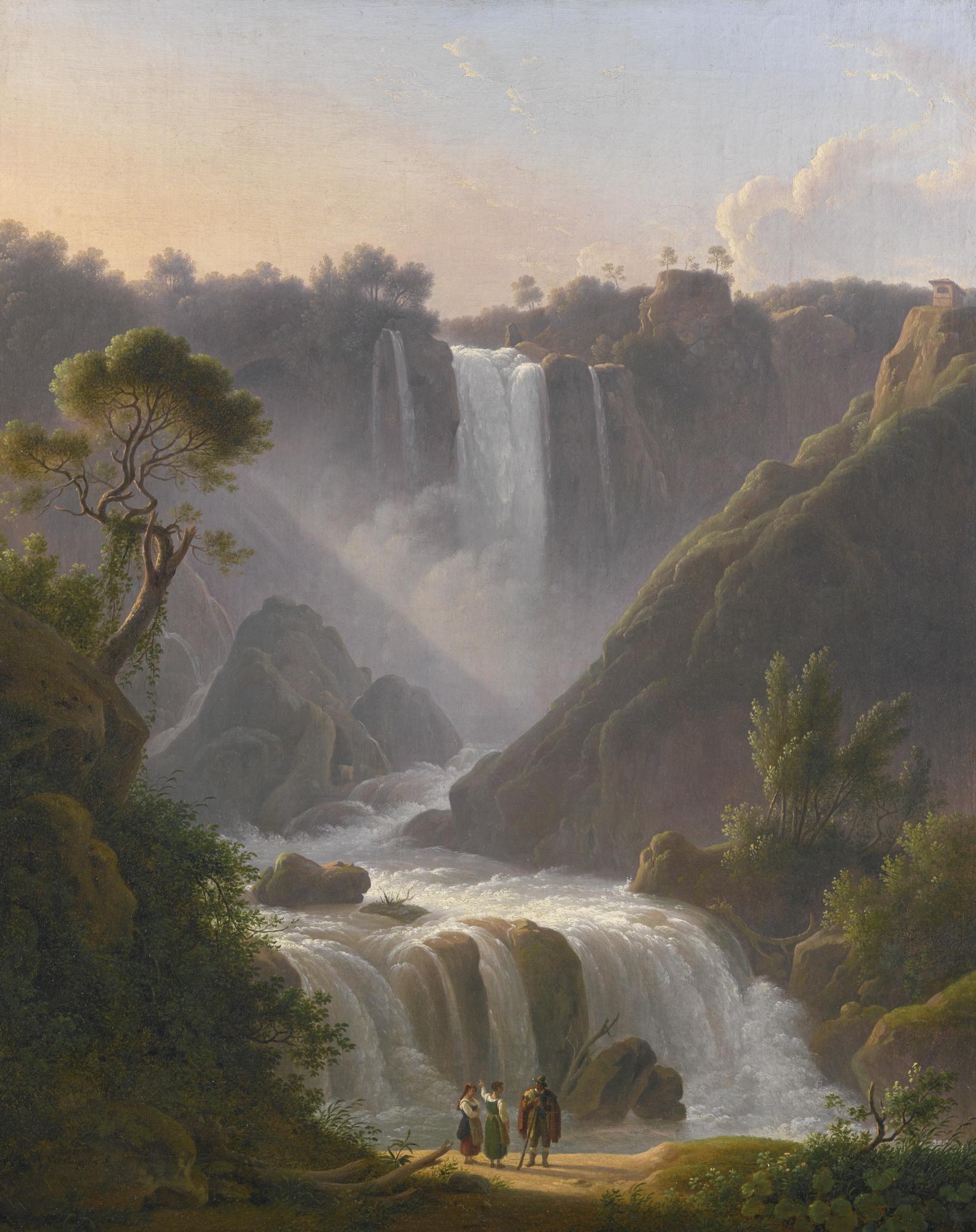 Martin Verstappen - A View Of The Waterfalls At Terni With Figures In The Foreground