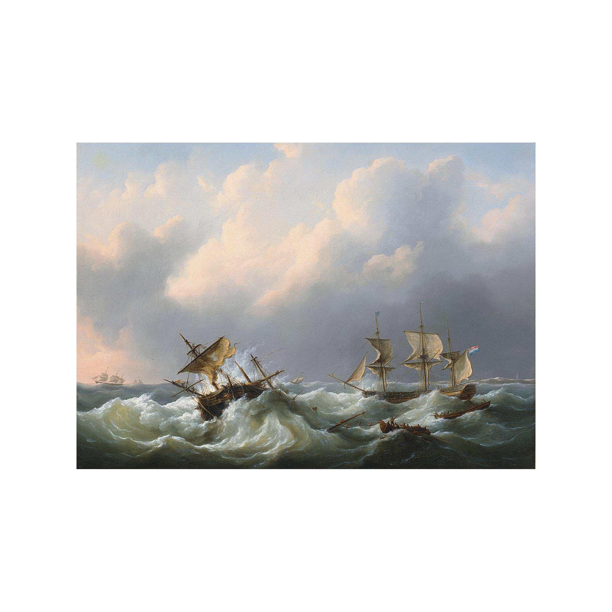 Martinus Schouman - A Dutch Brig Coming To The Aid Of A Frigate In Distress 