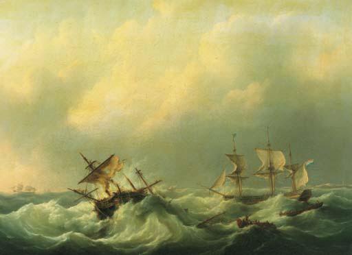 Martinus Schouman - A Dutch brig comming to the aid of a frigat in distress