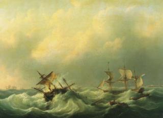 Martinus Schouman - A Dutch brig comming to the aid of a frigat in distress